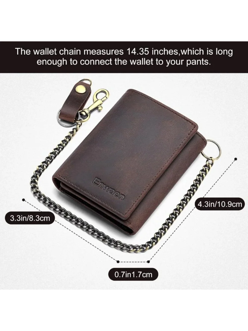 Genuine Leather Trifold Chain Wallet for Men, RFID Blocking, Anti-Theft Biker
